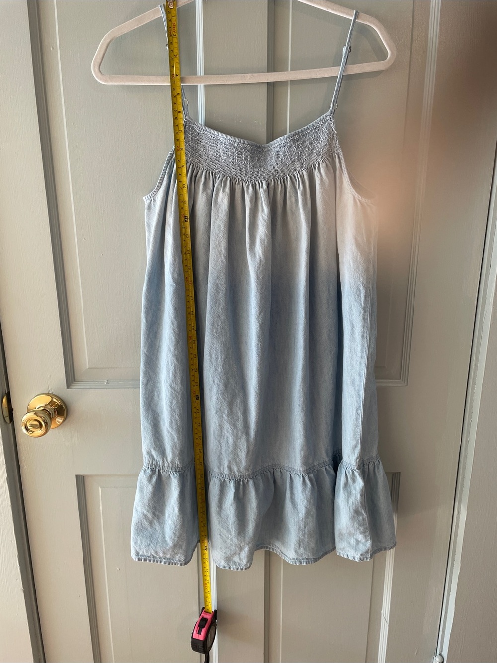 Soft Joie Light Blue Denim Smocked Ruffle Mini Cami Sundress EUC - Picture 10 of 11